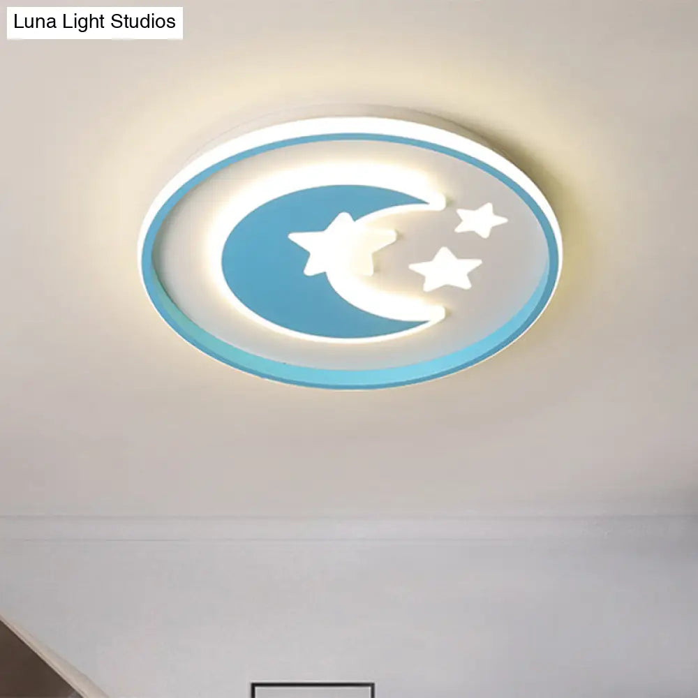 Kids Room Led Flushmount Lighting: Cartoon Moon And Star Acrylic Ceiling Light In Pink/Blue