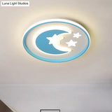 Kids Room Led Flushmount Lighting: Cartoon Moon And Star Acrylic Ceiling Light In Pink/Blue