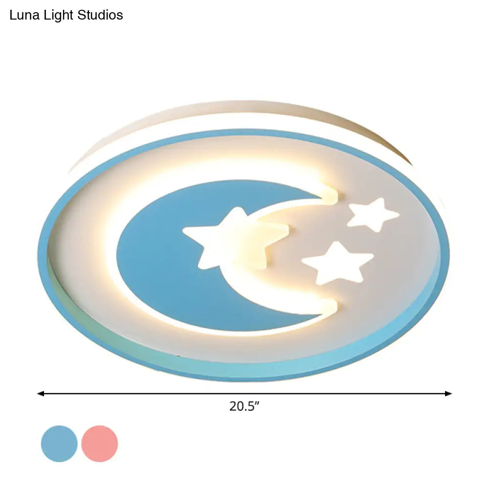 Kids Room Led Flushmount Lighting: Cartoon Moon And Star Acrylic Ceiling Light In Pink/Blue