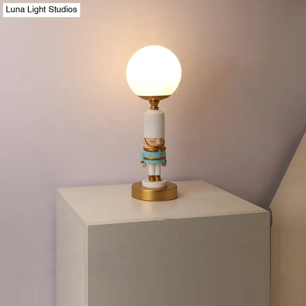 Kids Soldier Bedside Lamp: Resin Nightstand With Shade Table Lighting (1 Bulb)