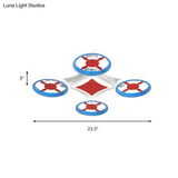 Kids Space Vehicle Ceiling Lamp: Blue And Red Led Flush Mount - Acrylic Metal Cartoon Light