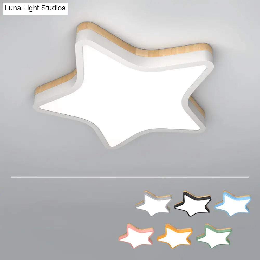Kids Star Led Ceiling Lamp In Yellow - White - Acrylic Flush Mount Fixture For Bedrooms