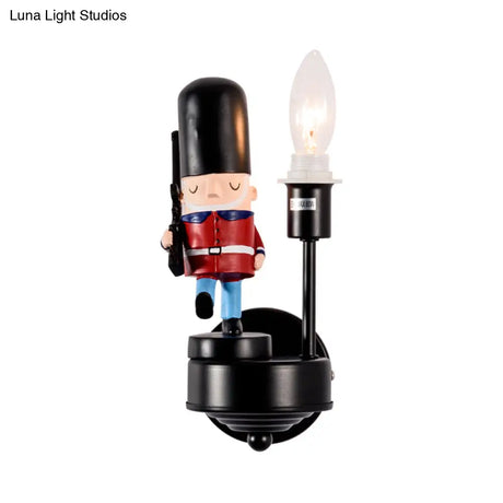 Kids Study Room Soldier Wall Lamp: Resin Single Light Sconce With Candle