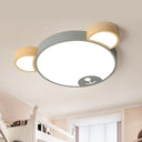 Kids Style Bedroom Led Flush Mount Pendant Light: Grey/Green Ceiling Fixture With Bear Acrylic