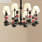 Kids Style Black Tapered Ceiling Lighting With Pleated Fabric Chandelier And Soldier Decor