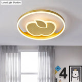 Kids Style Super Thin Led Flush - Mount Ceiling Light With Fish/Apple Pattern In Gold - Acrylic