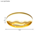 Kids Style Super Thin Led Flush - Mount Ceiling Light With Fish/Apple Pattern In Gold - Acrylic