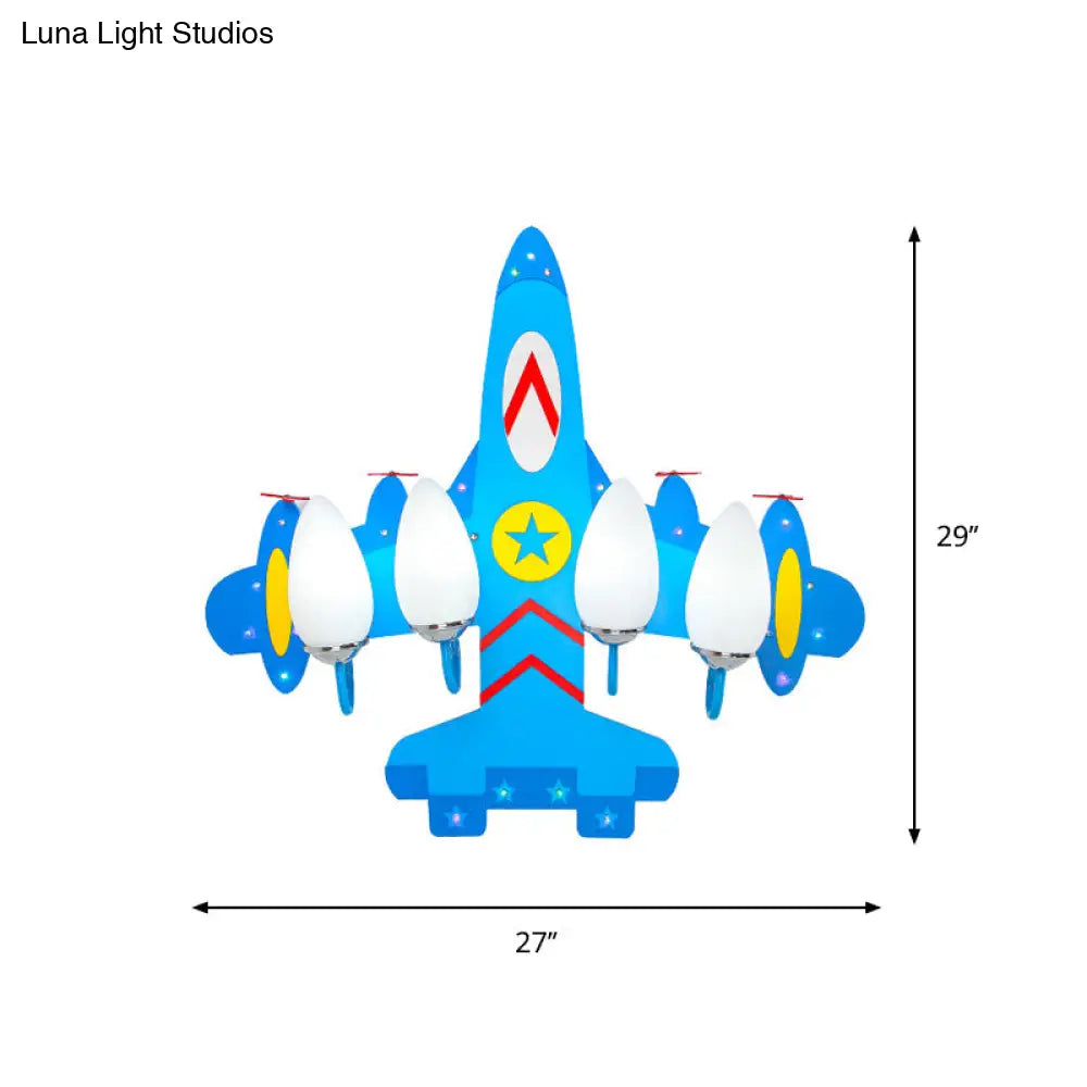 Kids Style Wooden Plane Ceiling Lamp - Flush Mount 4-Light Fixture For Boys Bedroom Warm/White Light