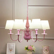 Kids Tapered Shade Chandelier - 5-Head Metal Light In Pink & White For Kindergarten