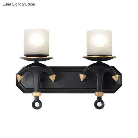 Kids Wall Lamp With Frosted Dimpled Glass And Anchor Design - Black