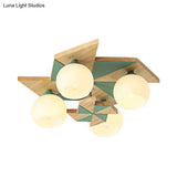 Kids Windmill Ceiling Light Fixture With Globe Shade - 4 Lights Kindergarten Flush Mount