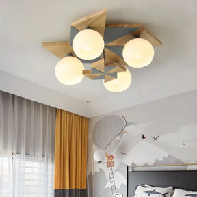 Kids Windmill Ceiling Light Fixture With Globe Shade - 4 Lights Kindergarten Flush Mount Grey