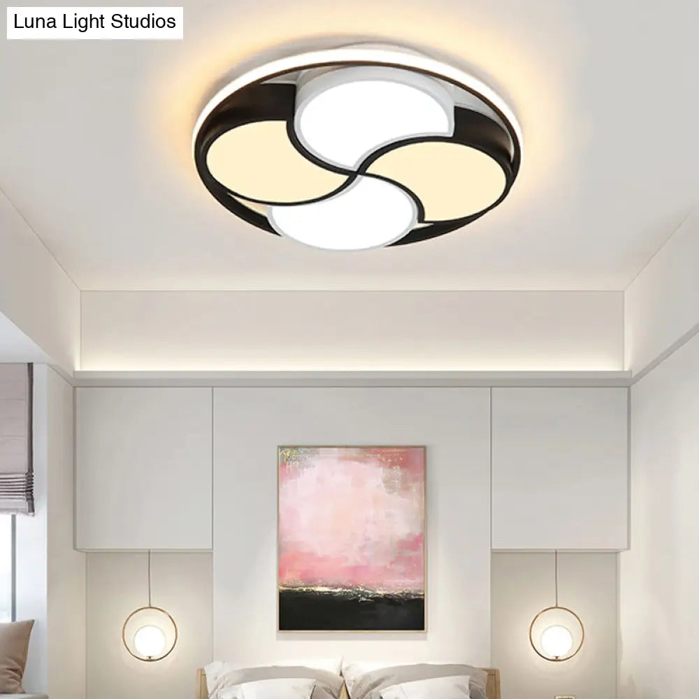 Kid’s Windmill Flush Mount Light: Acrylic Led Ceiling Lamp For Nursing Room In Black & White