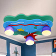 Kids Wood Multi-Color Ceiling Mount Light With Fish - 3 Sea Fixture For Living Room Aqua