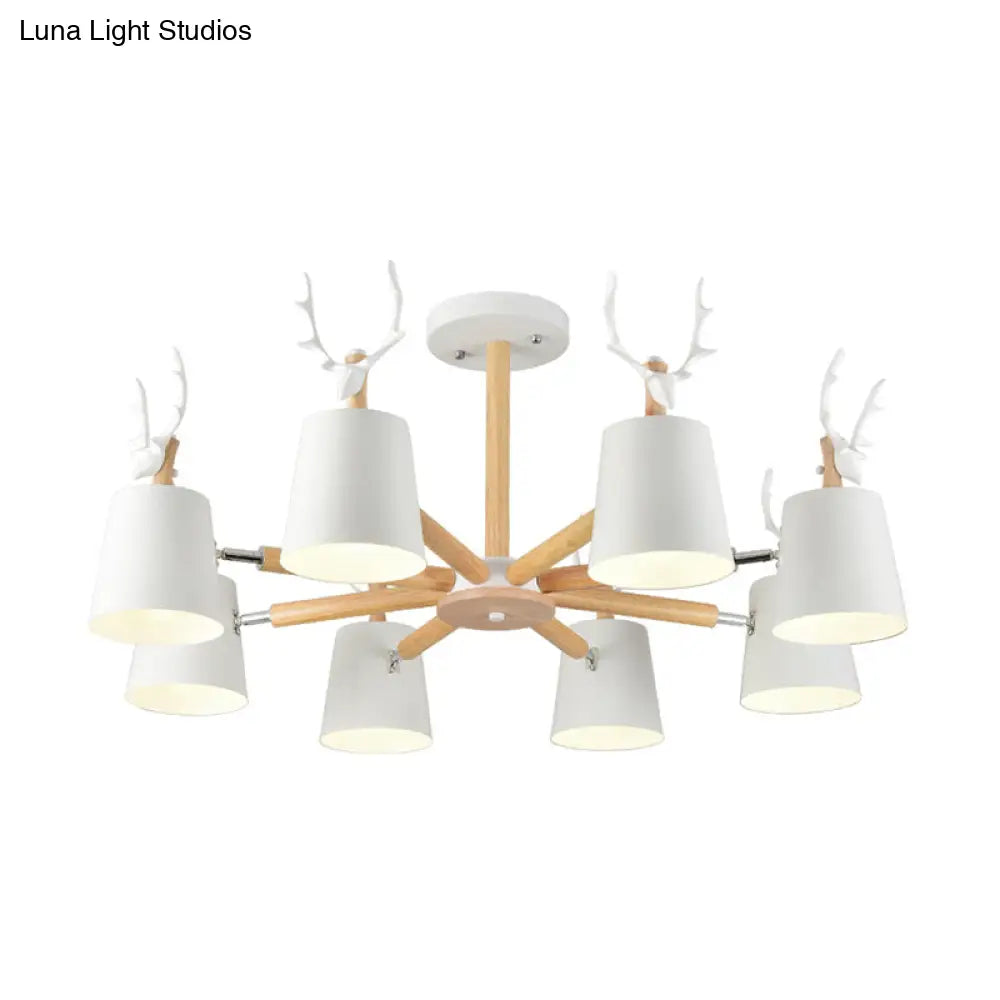 Kindergarten Animal Chandelier: Trapezoid Shade With Antlers Metal Hanging Light