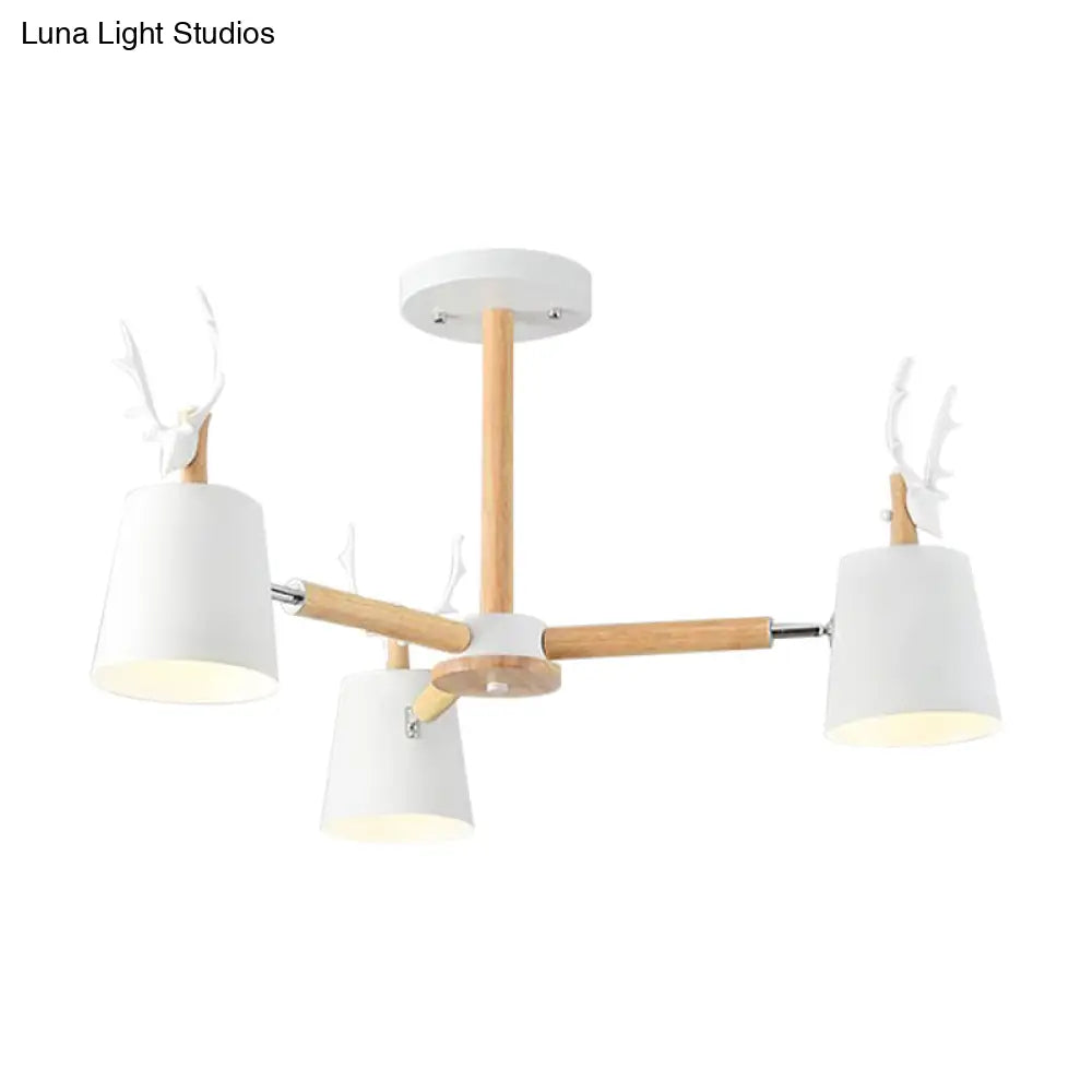 Kindergarten Animal Chandelier: Trapezoid Shade With Antlers Metal Hanging Light