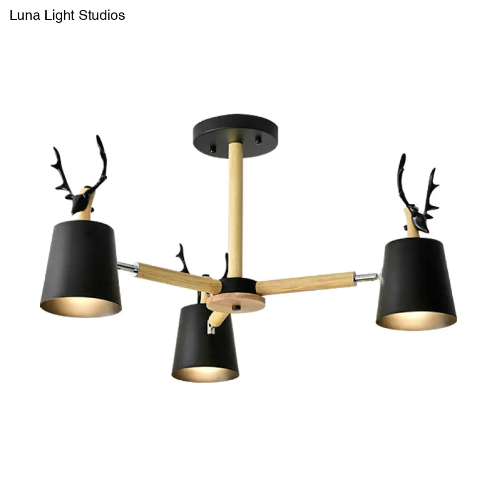 Kindergarten Animal Chandelier: Trapezoid Shade With Antlers Metal Hanging Light