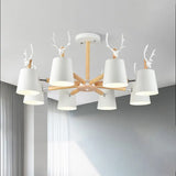 Kindergarten Animal Chandelier: Trapezoid Shade With Antlers Metal Hanging Light 8 / White