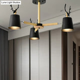 Kindergarten Animal Chandelier: Trapezoid Shade With Antlers Metal Hanging Light