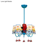 Kindergarten Blue Fabric Cartoon Chandelier Ceiling Lamp With Tapered Shade