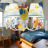 Kindergarten Blue Fabric Cartoon Chandelier Ceiling Lamp With Tapered Shade