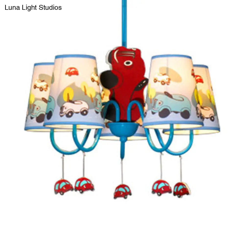 Kindergarten Blue Fabric Cartoon Chandelier Ceiling Lamp With Tapered Shade