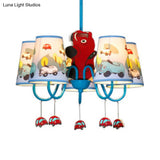 Kindergarten Blue Fabric Cartoon Chandelier Ceiling Lamp With Tapered Shade