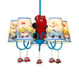 Kindergarten Blue Fabric Cartoon Chandelier Ceiling Lamp With Tapered Shade / B