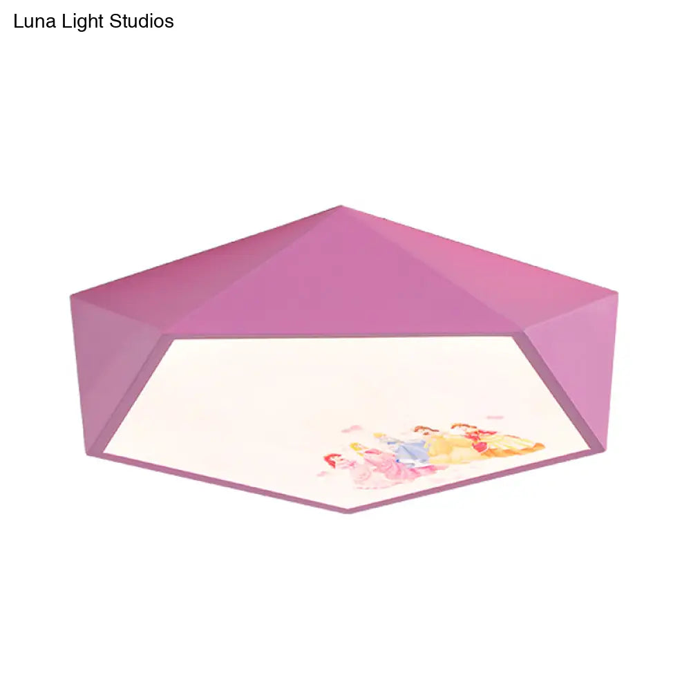Kindergarten Flush Mount Ceiling Light - Pink Acrylic Cartoon Geometry Shape