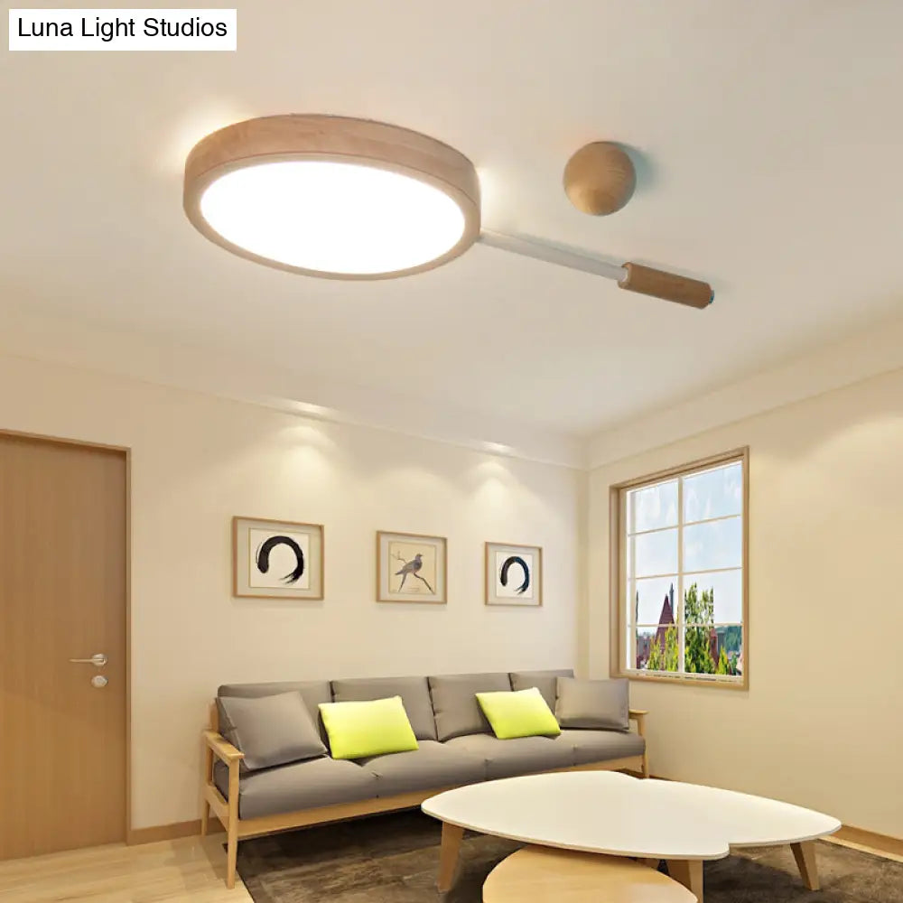 Kindergarten Flush Mount Led Ceiling Light - Creative Tennis Shape Acrylic & Wood Beige