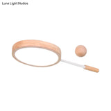 Kindergarten Flush Mount Led Ceiling Light - Creative Tennis Shape Acrylic & Wood Beige