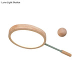 Kindergarten Flush Mount Led Ceiling Light - Creative Tennis Shape Acrylic & Wood Beige