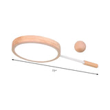 Kindergarten Flush Mount Led Ceiling Light - Creative Tennis Shape Acrylic & Wood Beige