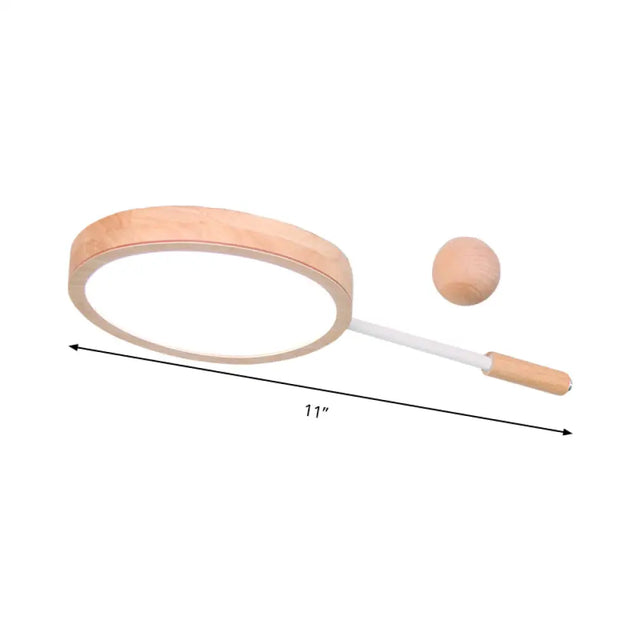 Kindergarten Flush Mount Led Ceiling Light - Creative Tennis Shape Acrylic & Wood Beige