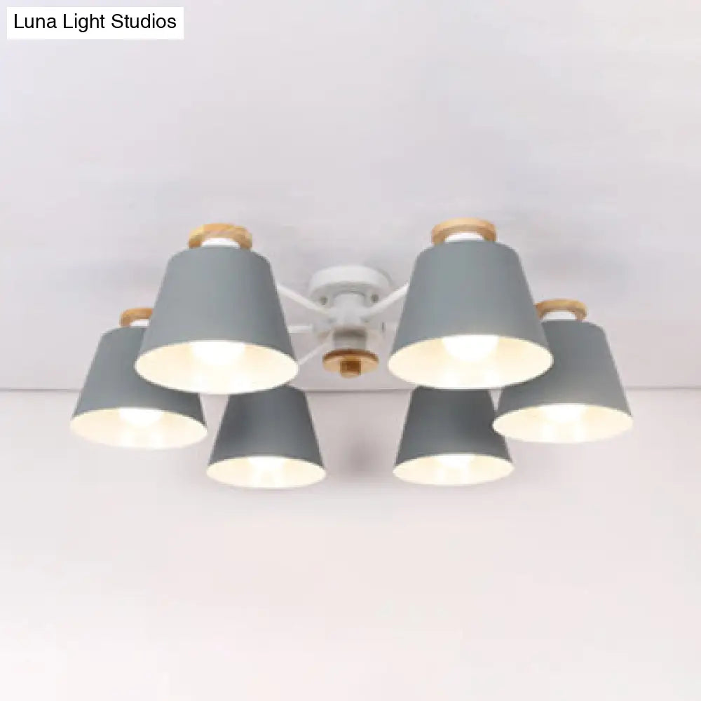 Kindergarten Foyer Chandelier: Bucket Shade Multi-Head Metal Hanging Light