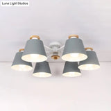 Kindergarten Foyer Chandelier: Bucket Shade Multi-Head Metal Hanging Light