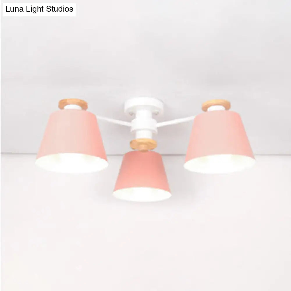 Kindergarten Foyer Chandelier: Bucket Shade Multi-Head Metal Hanging Light