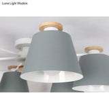 Kindergarten Foyer Chandelier: Bucket Shade Multi-Head Metal Hanging Light