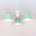 Kindergarten Foyer Chandelier: Bucket Shade Multi-Head Metal Hanging Light 3 / Green