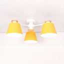 Kindergarten Foyer Chandelier: Bucket Shade Multi-Head Metal Hanging Light 3 / Yellow
