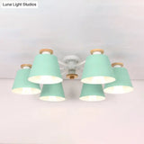 Kindergarten Foyer Chandelier: Bucket Shade Multi-Head Metal Hanging Light