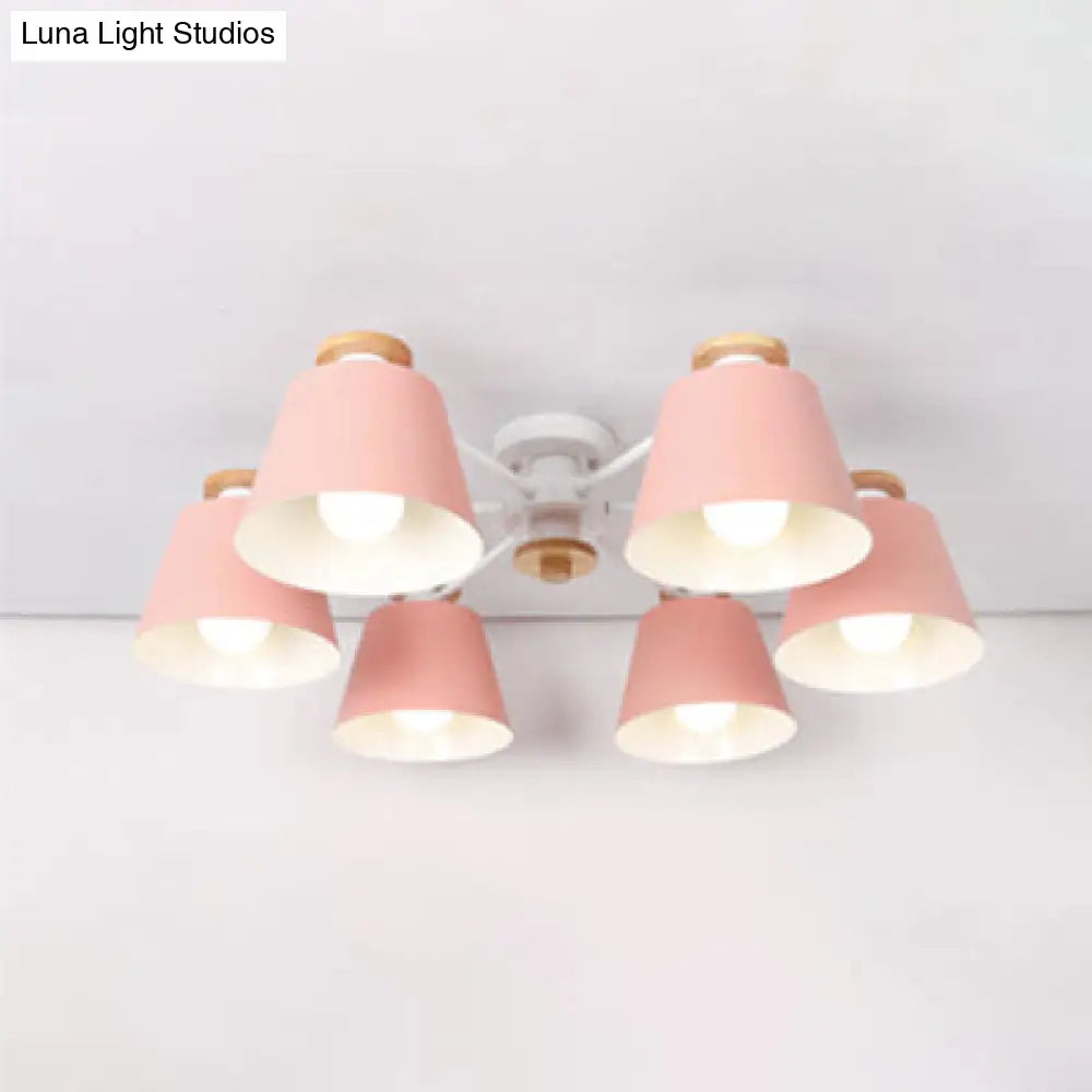 Kindergarten Foyer Chandelier: Bucket Shade Multi-Head Metal Hanging Light