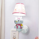 Kitty Girls Room Wall Lighting: Cute Pink Resin Cartoon Sconce Fixture With Fabric Shade