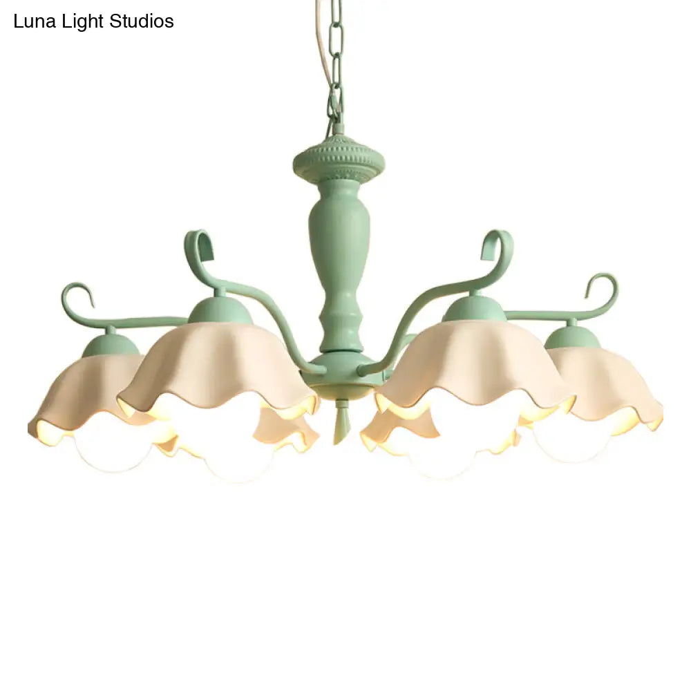 Korean Ceramic Chandelier: 6-Light Ruffle Hanging Lamp For Living Room