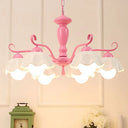 Korean Ceramic Chandelier: 6-Light Ruffle Hanging Lamp For Living Room Pink