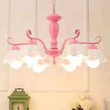 Korean Ceramic Chandelier: 6-Light Ruffle Hanging Lamp For Living Room Pink