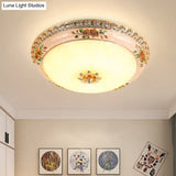 Korean Countryside Led Floral Flushmount Lamp - Resin Carved Gold Finish
