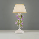 Korean Flower 1-Head Nightstand Lamp With White Fabric Shade For Bedroom