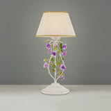Korean Flower 1-Head Nightstand Lamp With White Fabric Shade For Bedroom