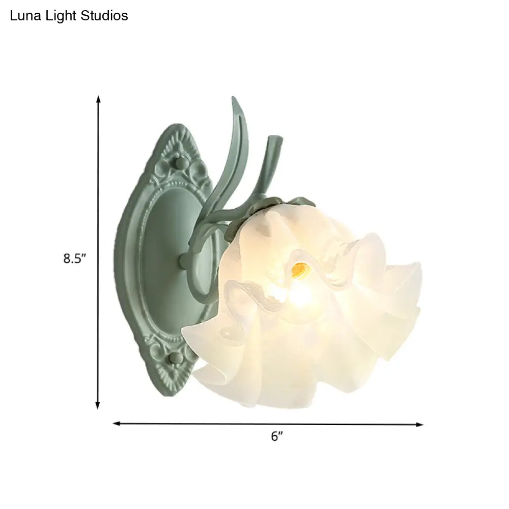 Korean Flower Metal Scalloped Bedroom Sconce Lamp With Gray And Green Wall Lighting